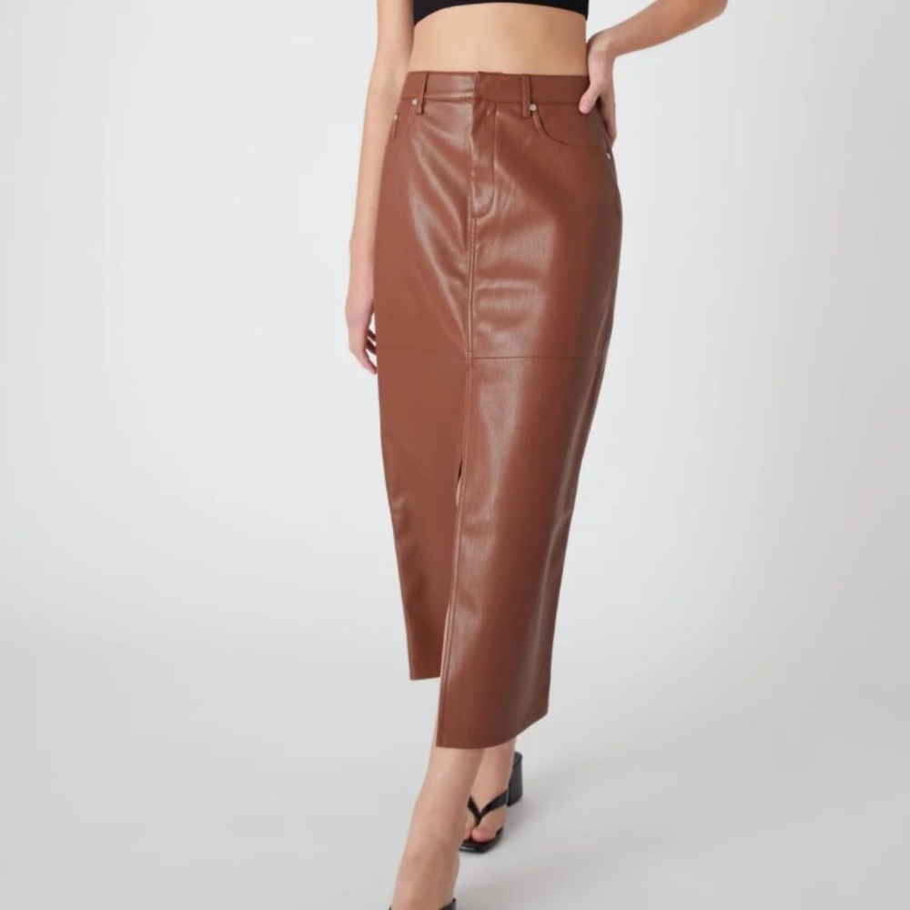New BLANK NYC Faux Leather Brown MIDI Skirt